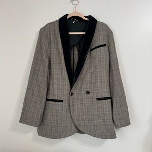 Free People Fall Velvet-Trim Plaid Blazer